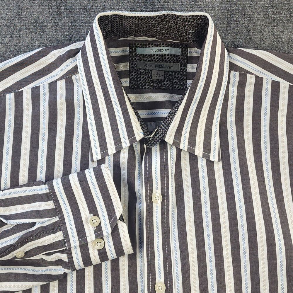Johnston & Murphy Shirt Large Long Sleeve Button‎ Up Multicolor Striped